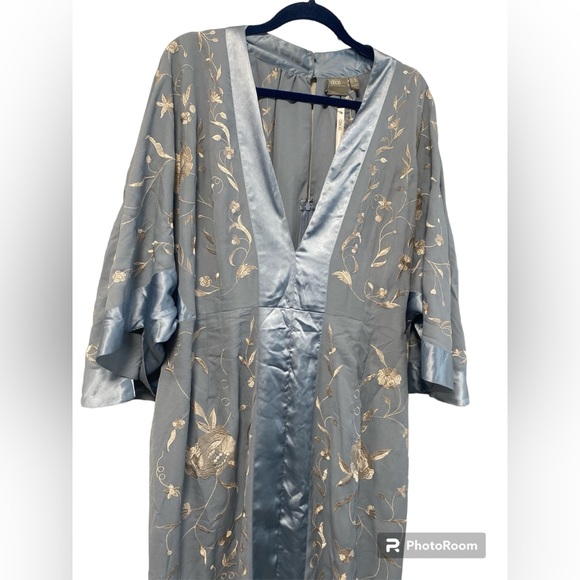 NWT Asos Curve Blue satin and Embroidered Fringe Dress - Picture 6 of 13